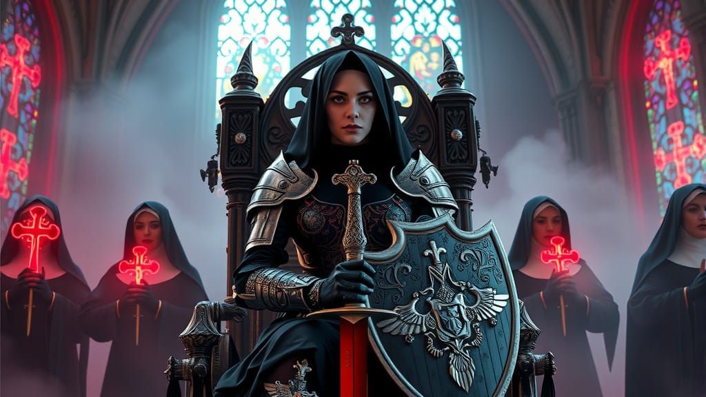 Cyberpunk Nun Empress in Battle Armor