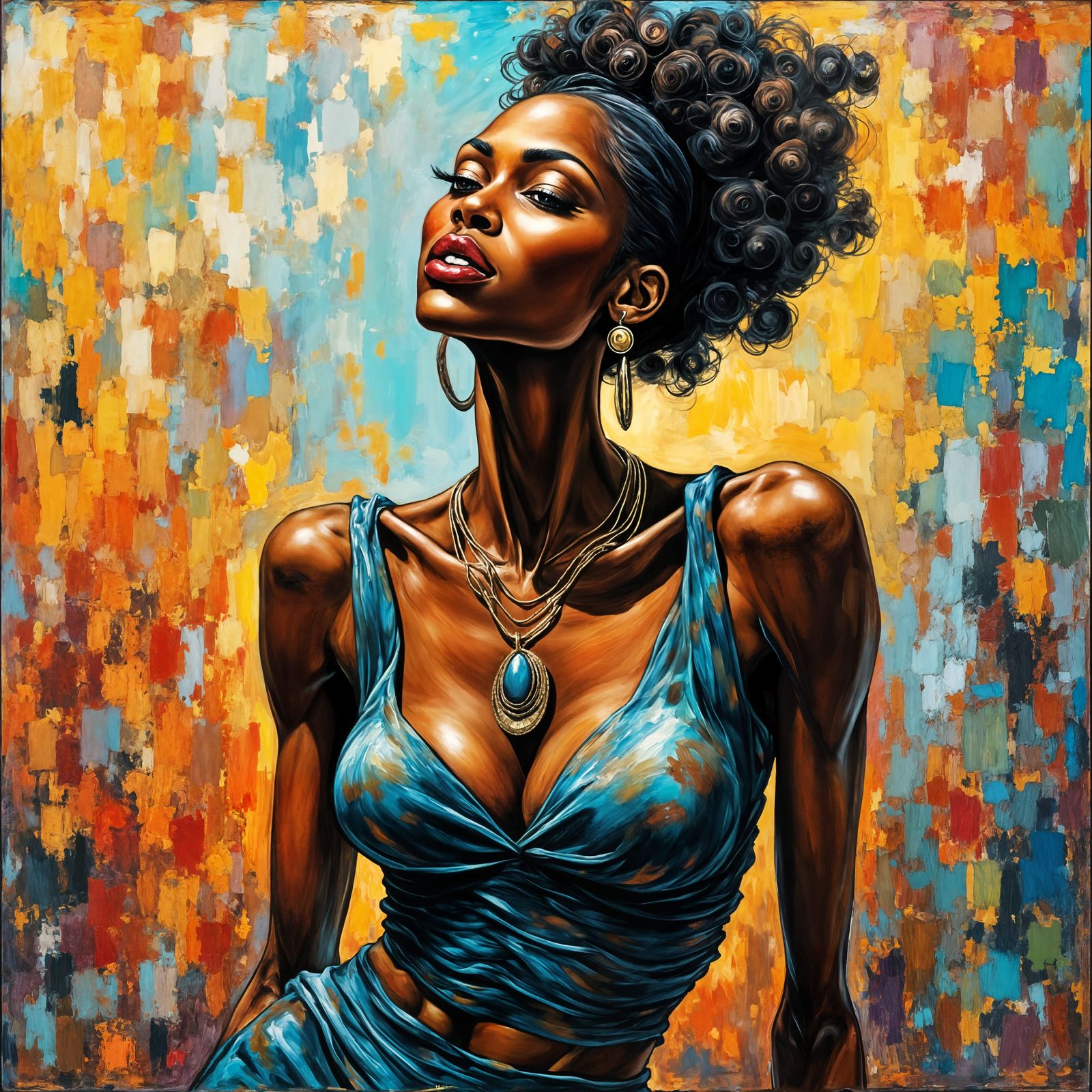 Neo-Impressionist Oil Painting of a Black Woman