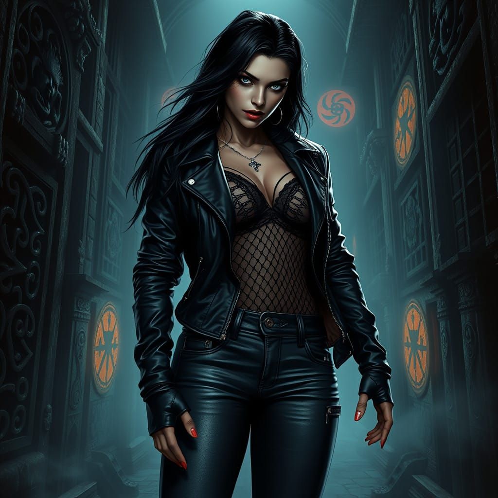 Seductive Vampire Rocker in Mysterious Alleyway