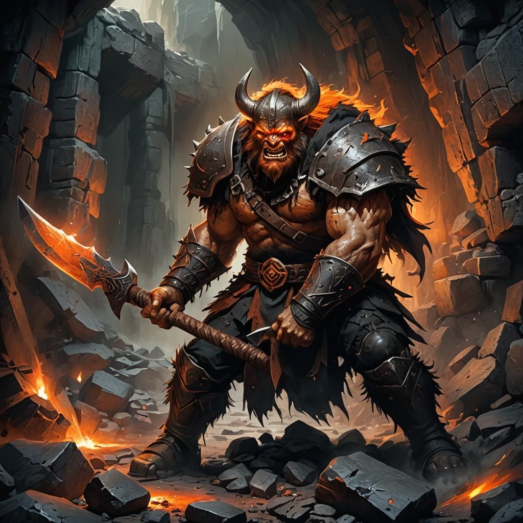 Berserker with Battle-Axe in Dark Fantasy Illustration