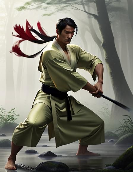 Mystical Martial Arts Master in Misty Forest