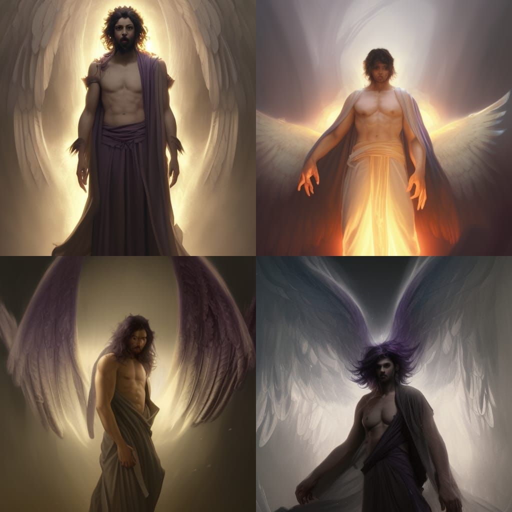 Detailed Angel with Purple Hair, Dark Fantasy Art