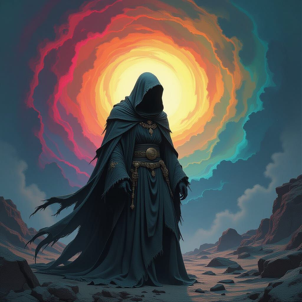 Mystical Figure in Vortex, Gothic Surrealism