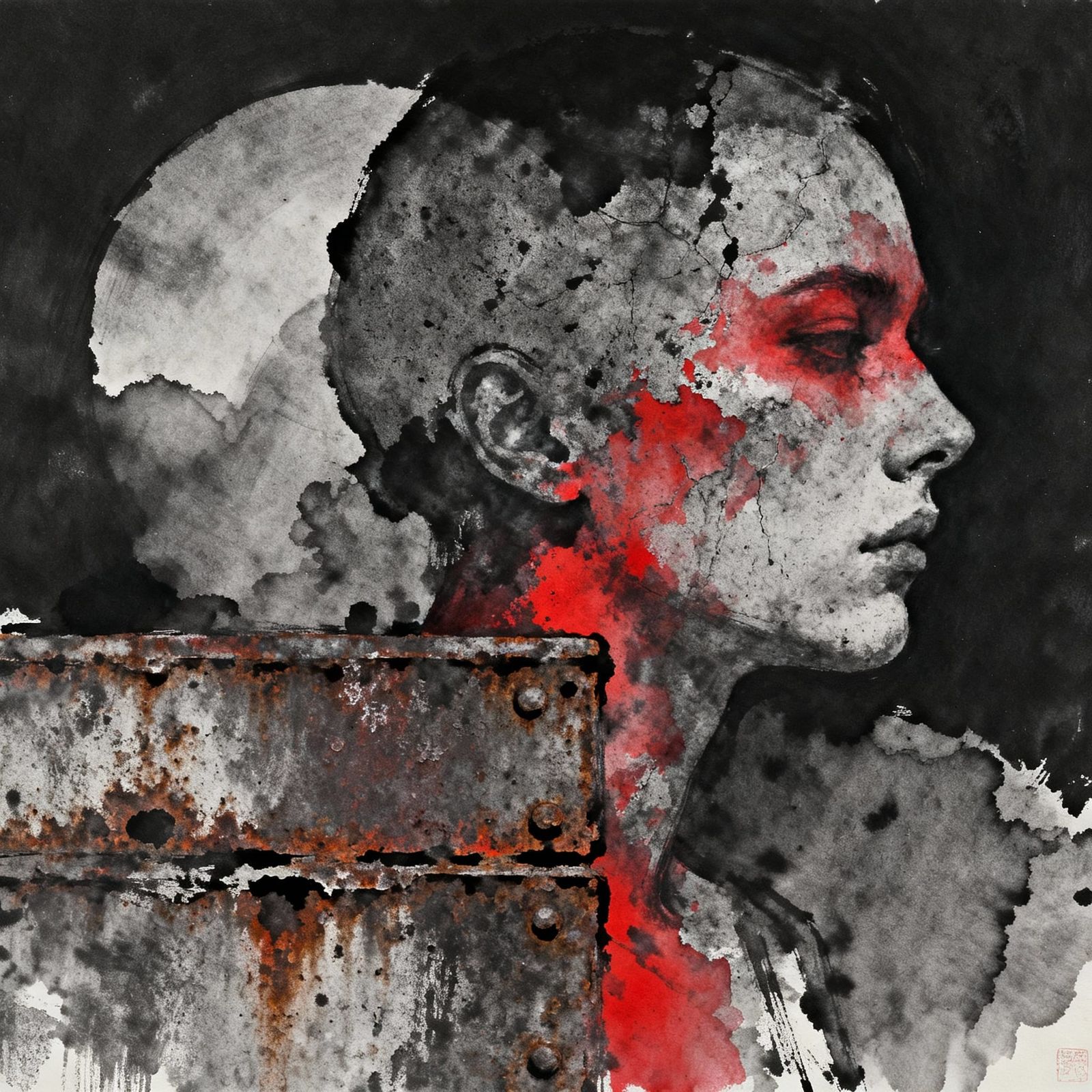 Edgy Charcoal and Ink Art with Red Accents