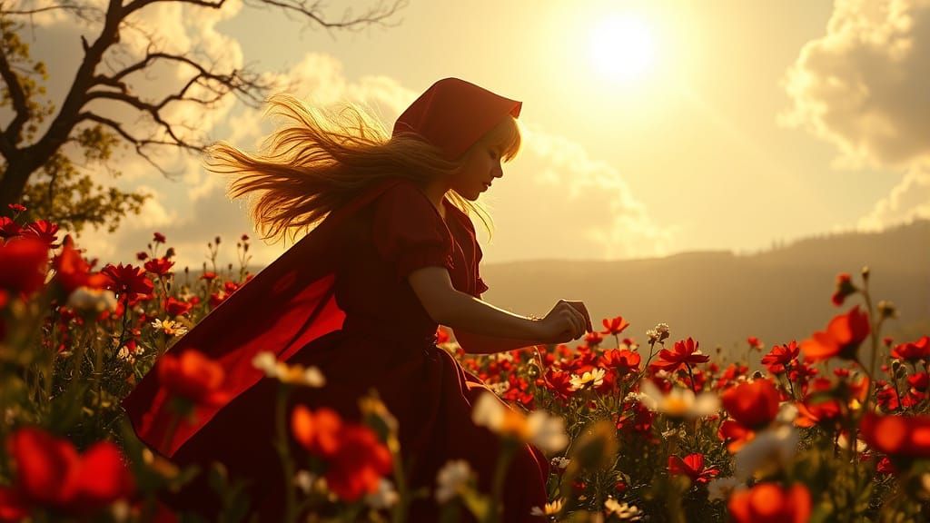 Epic Cinematic Scene of Little Red Riding Hood in a Vibrant ...