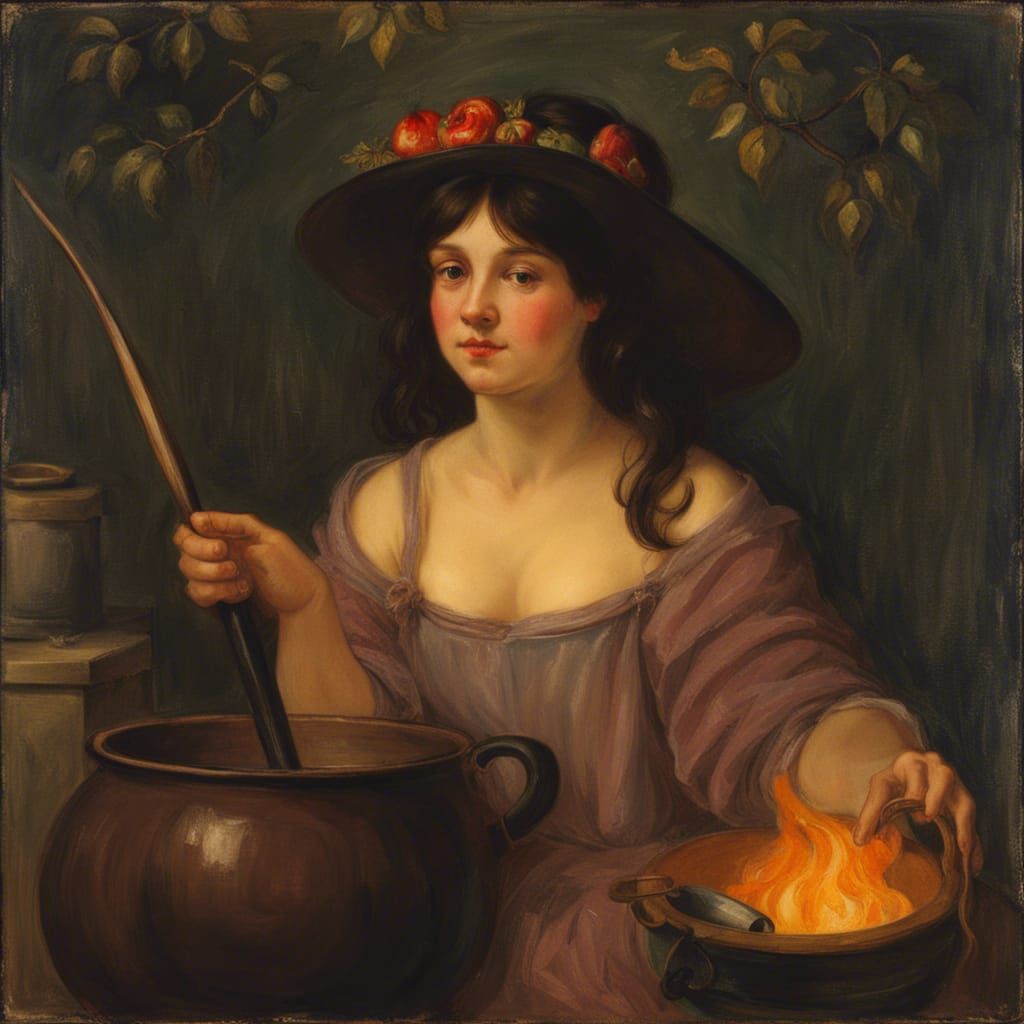 Enchanting Witch Stirring Cauldron with Magic Wand