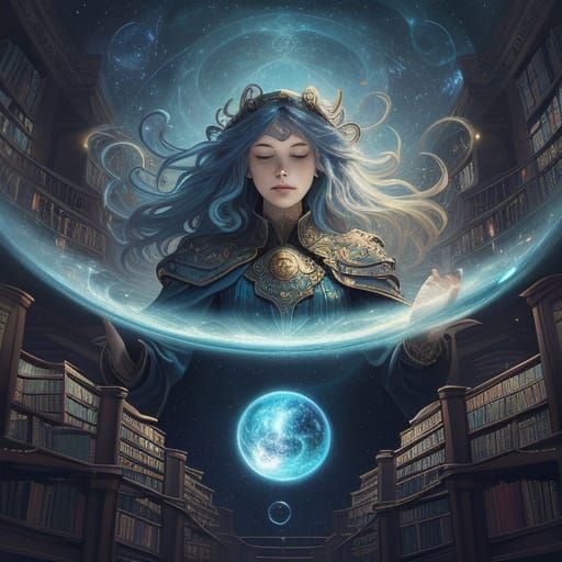 Ethereal Celestial Library Amongst Swirling Nebulae