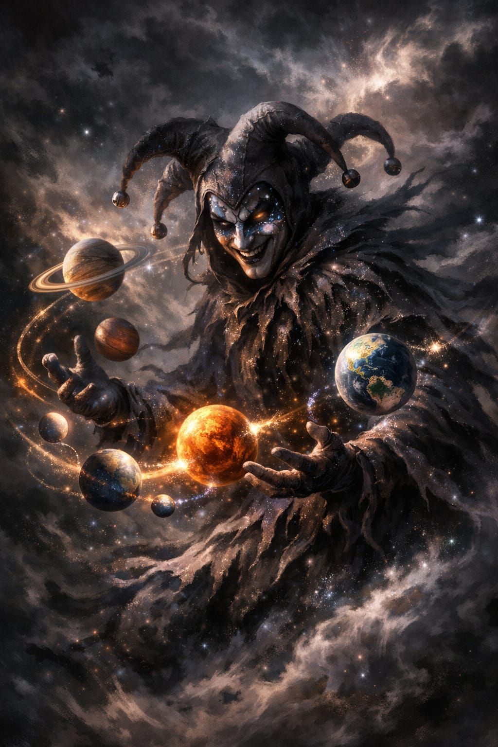 Cosmic Jester Juggles Planets in Nebula