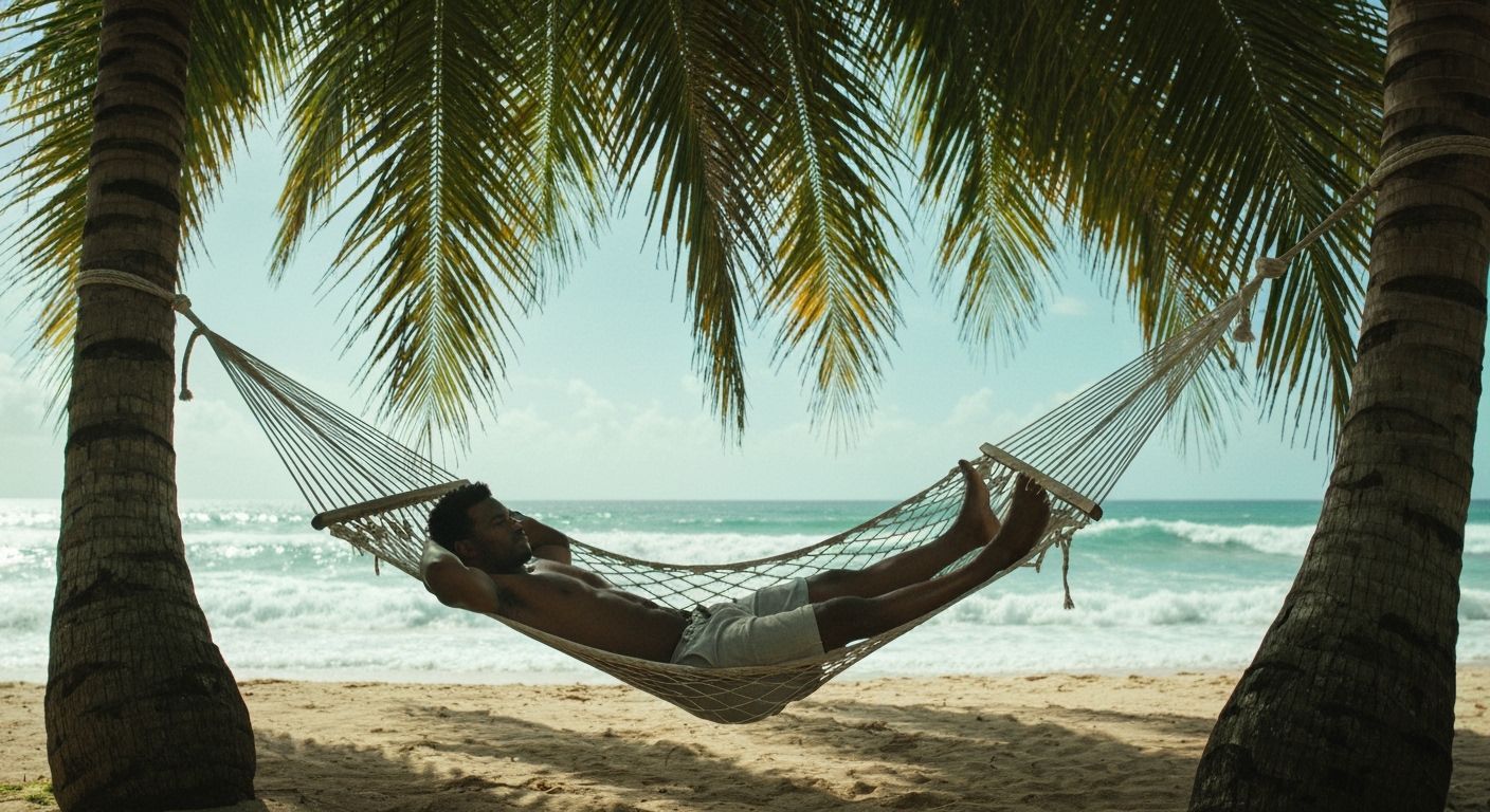 Man Relaxing in Hammock on Tropical Beach