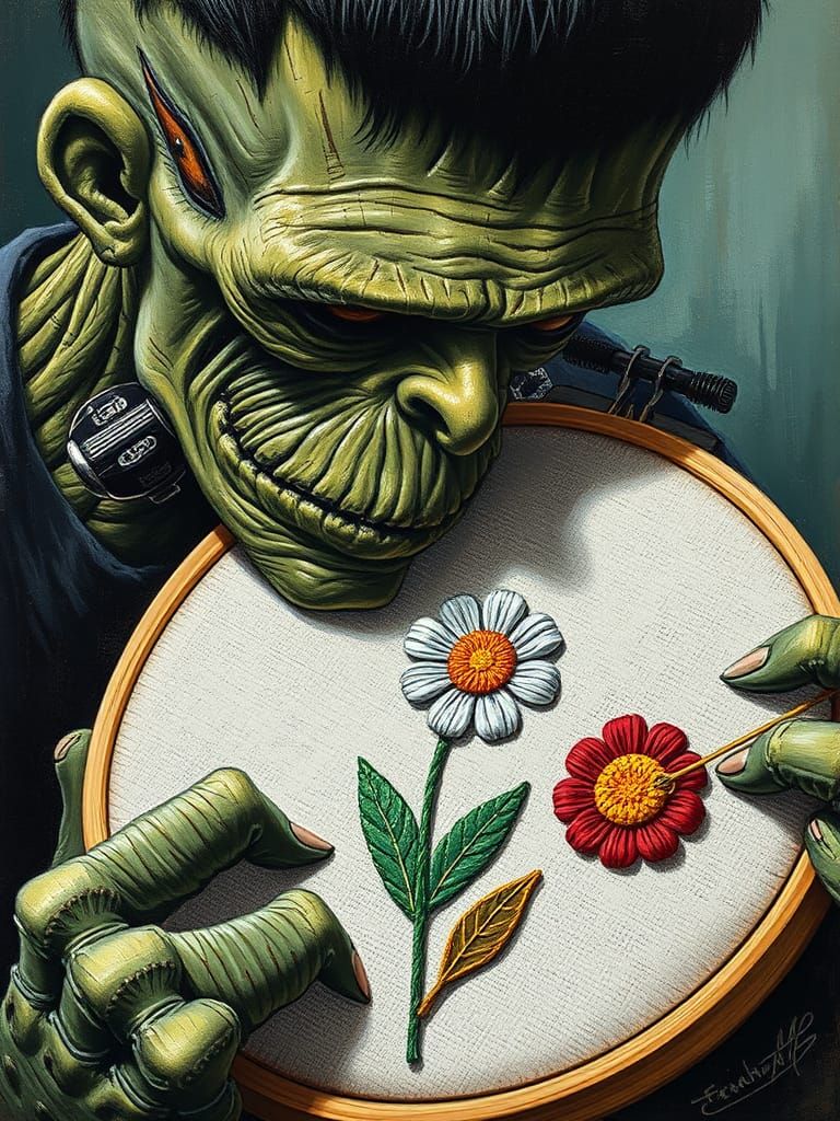Frankenstein's Stitch: A Monster's Embroidery Parody