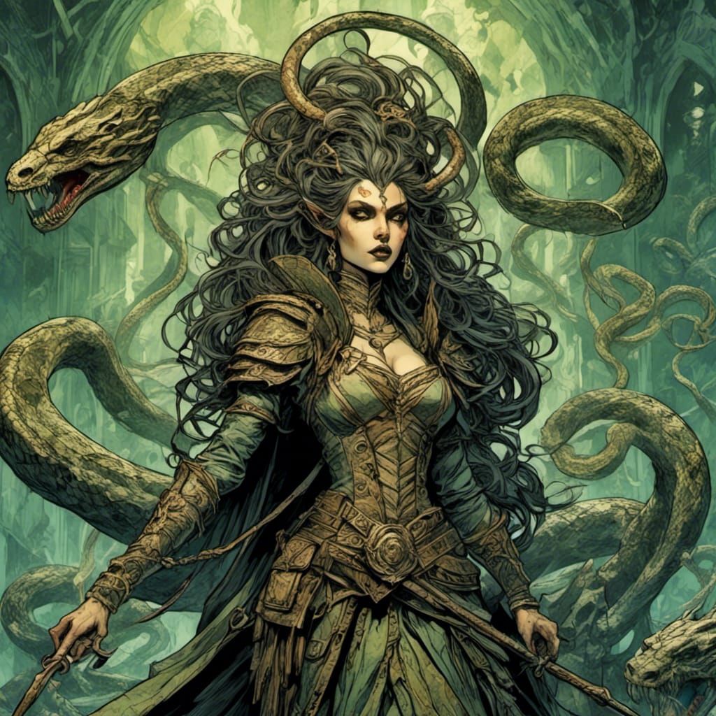 Medusa the Archer: Fantasy Illustration in Pulp Comic Style