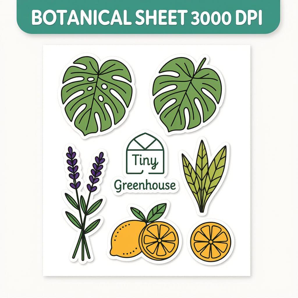Botanical Sticker Sheet with Plants and Citrus