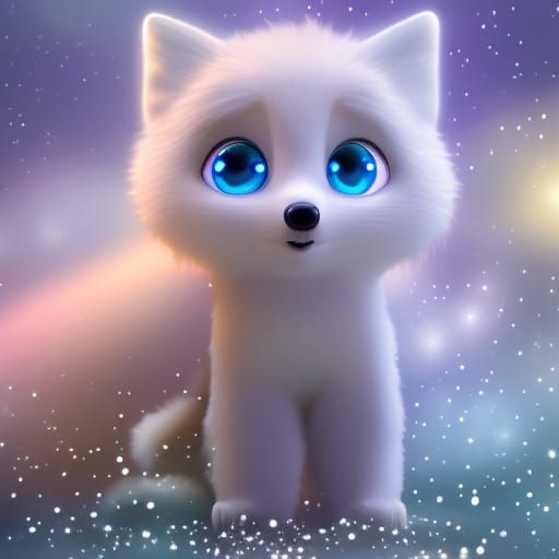 Cute White Fox with Luminous Crystals: Pixar-Style Art