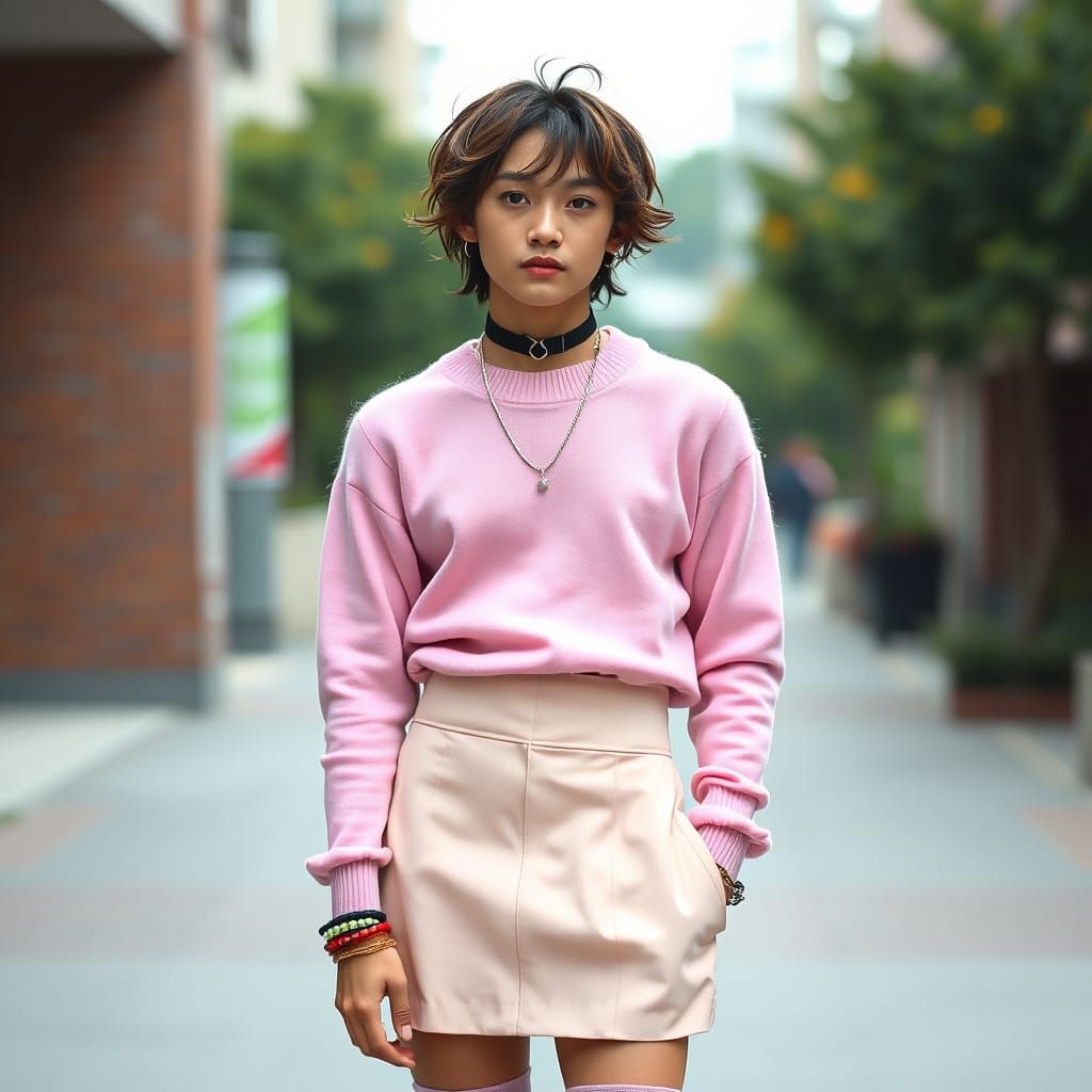 Young Man in Feminine Fashion, Contemporary Art Style