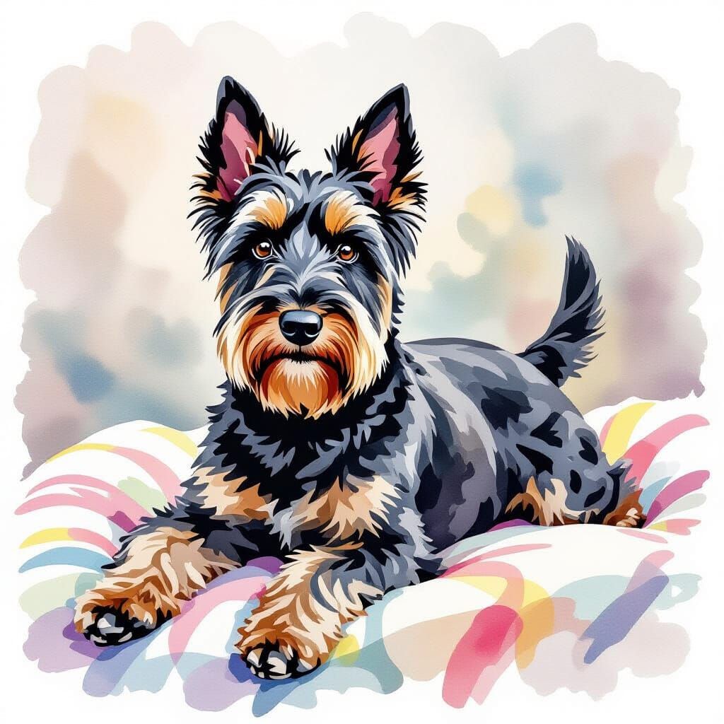 Watercolor Painting of Scottish Terrier on Lap