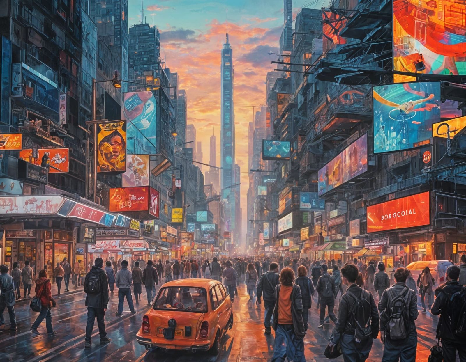 Cyberpunk Cityscape at Dusk