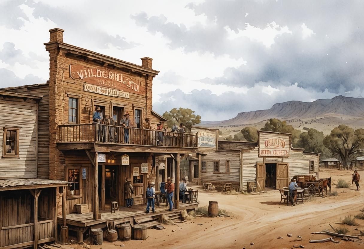 Wild West Saloon Scene in Watercolor Comic Art