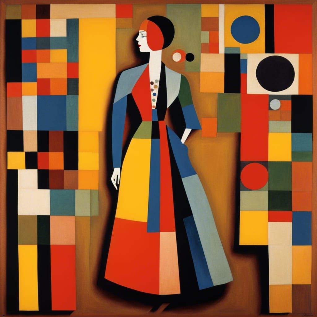 Woman in Bauhaus Fashion Inspired by Klee