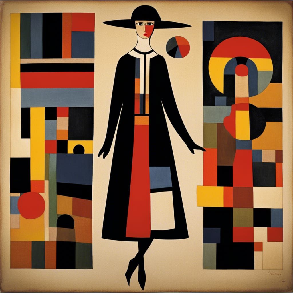 Woman in Bauhaus Fashion Inspired by Klee