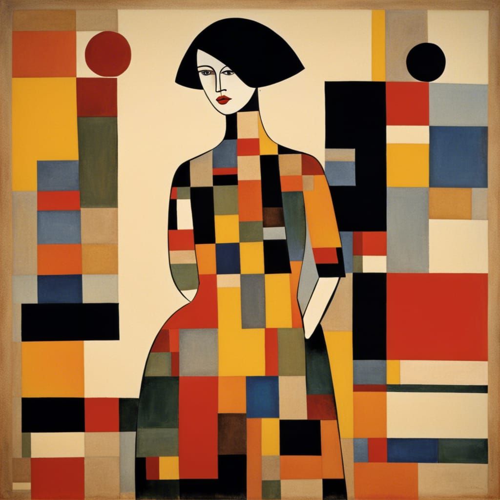 Woman in Bauhaus Fashion Inspired by Klee