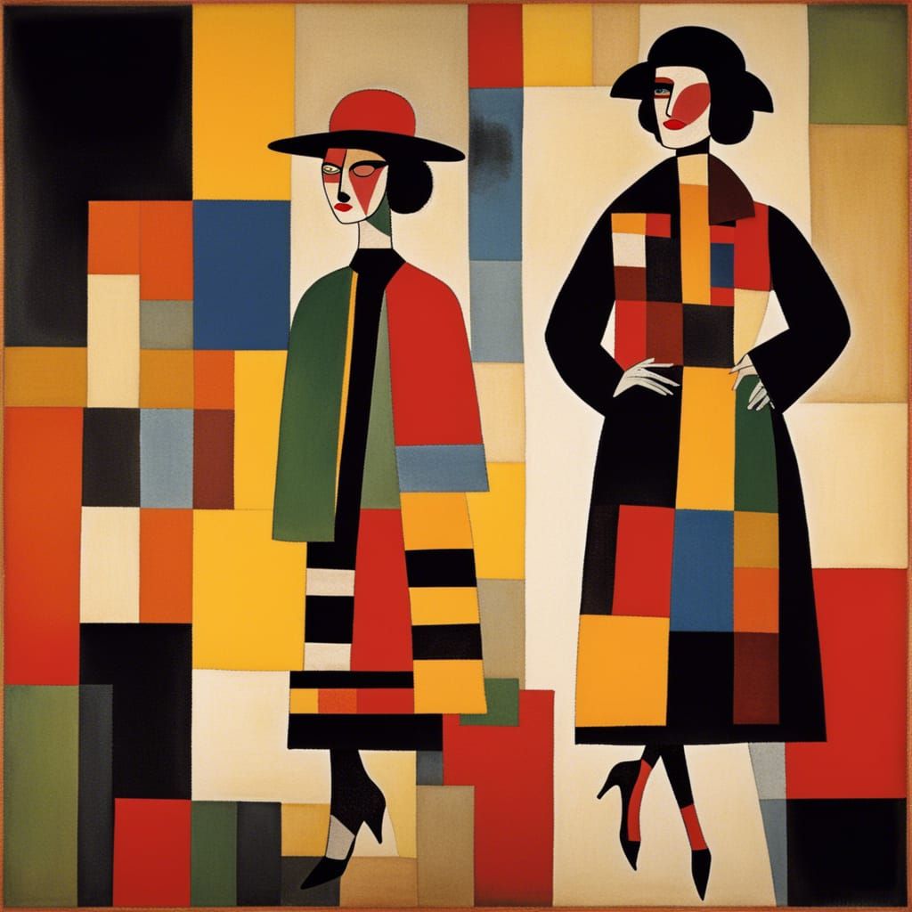 Woman in Bauhaus Fashion, Klee and Kandinsky Style