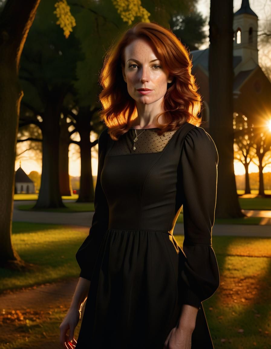 Woman in Park: Chiaroscuro Oil Painting