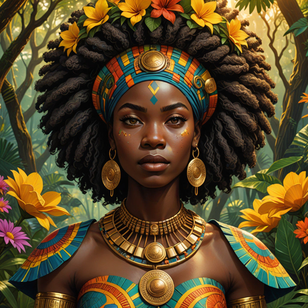 Vibrant Afro-Brazilian Portrait of Exu in Lush Forest