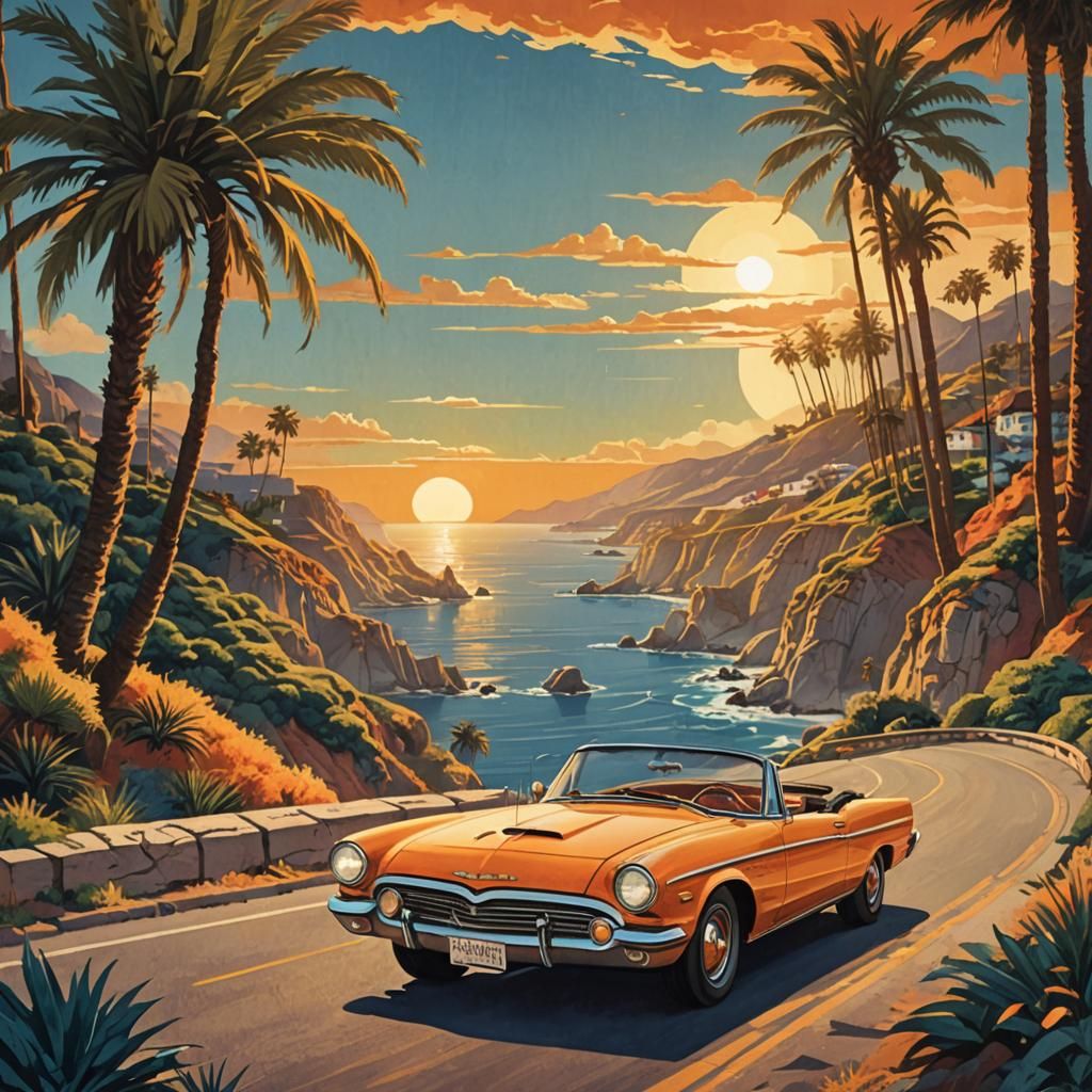 California Coastal Drive: Vintage Travel Poster