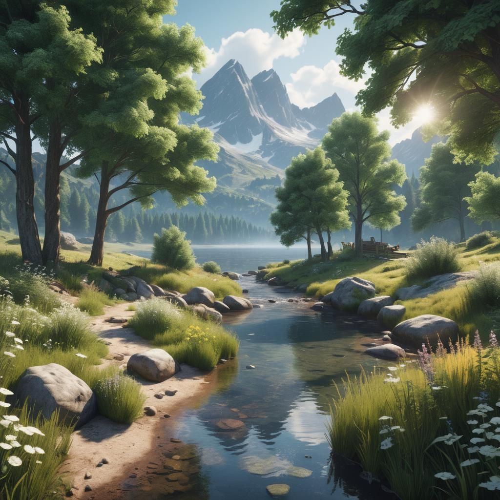 Hyperrealistic 3D Summer Landscape Creation