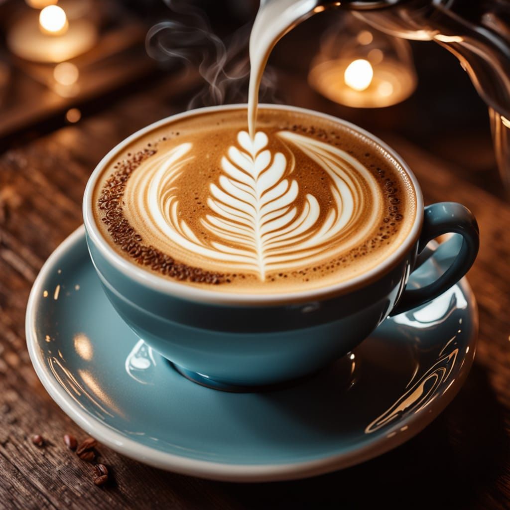 Hyperdetailed Coffee With Intricate Latte Art in Enchanted C...