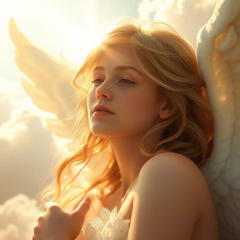 Angelic Being in Luminous Clouds, Art Nouveau Style