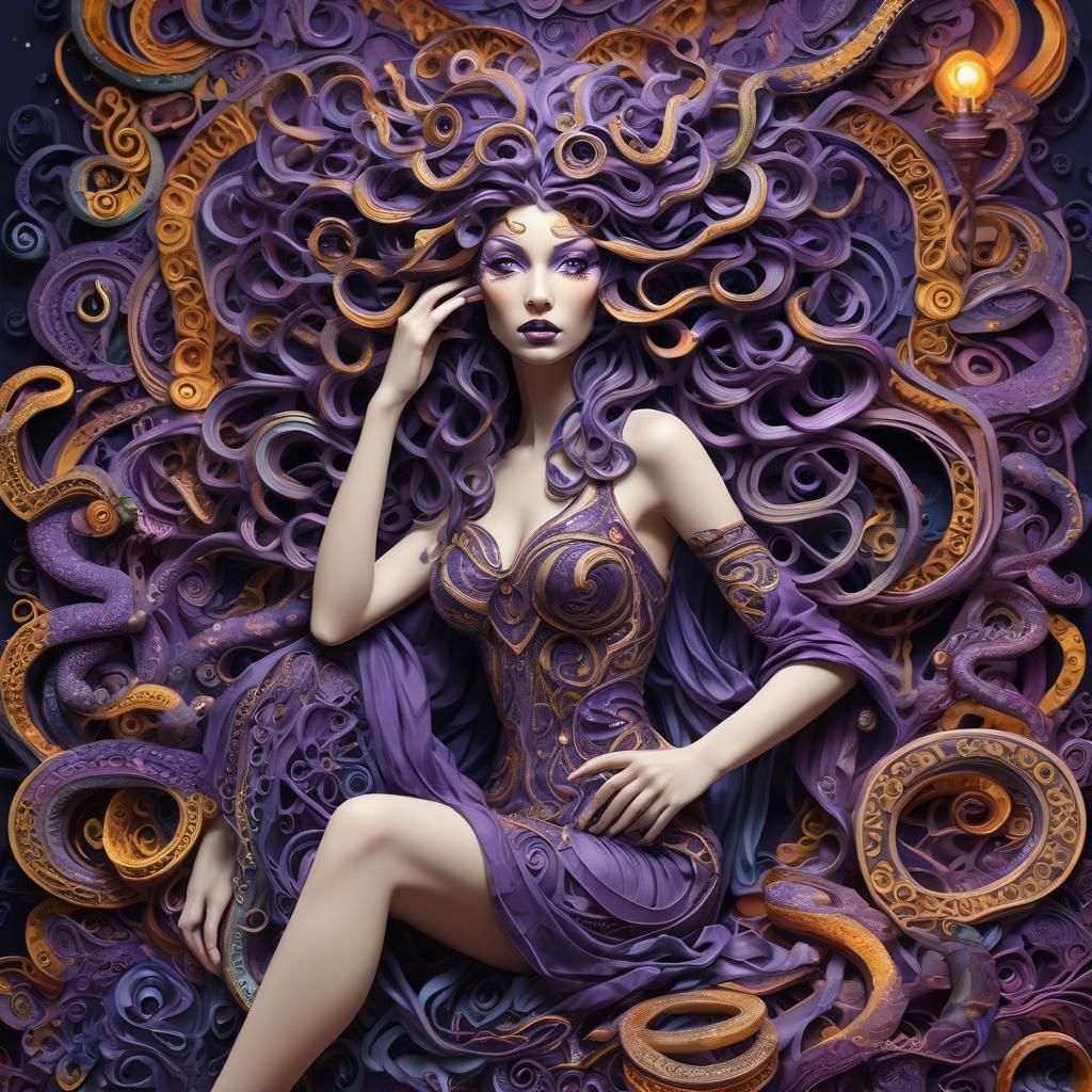 Create a Psychedelic Medusa as the Queen of the mysterious a...