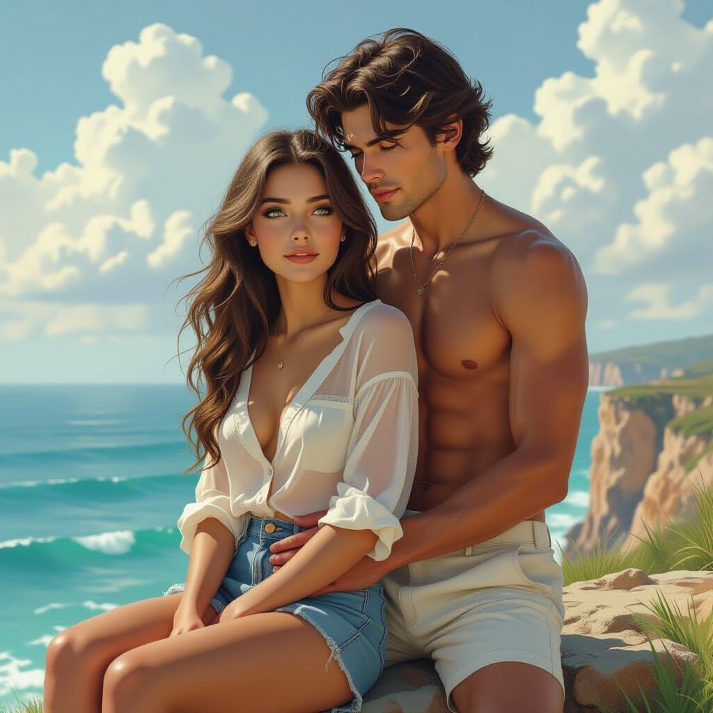 Couple on Cliff Overlooking Sea, Dynamic Lighting