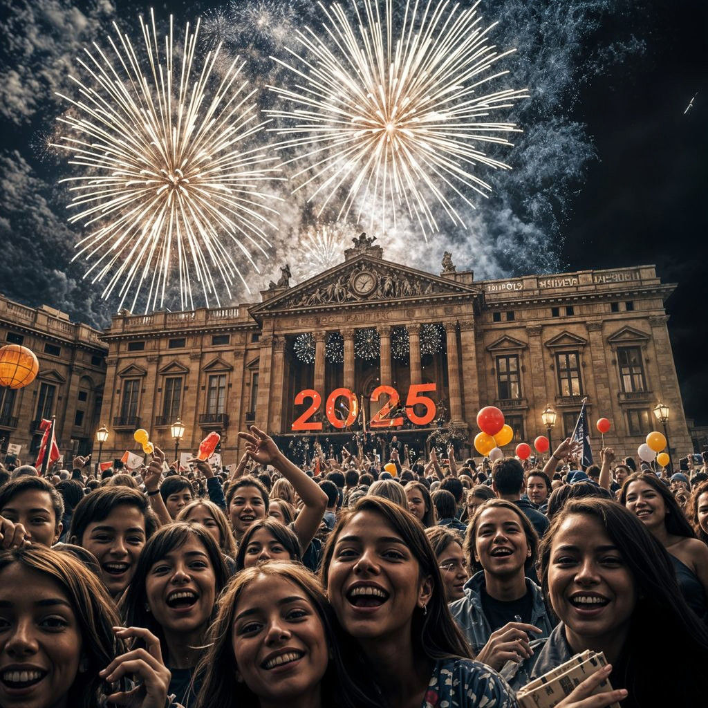 Vibrant Hyperrealistic New Year's Fireworks Celebration