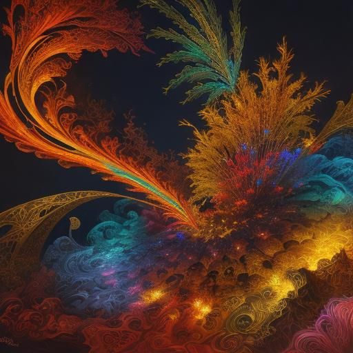 Surrealist Abstract Calligraphy Fireworks in Oil on Canvas