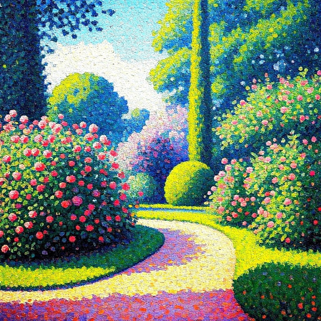 Pointillist Park Scene in Seurat Style