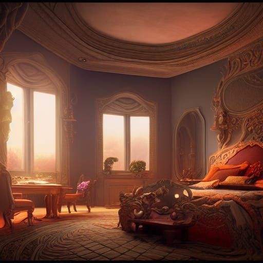 Fantastical Bedroom in Detailed Matte Painting