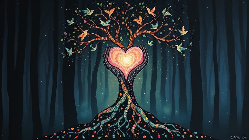 Ethereal Forest Spirit Blossoms as Bioluminescent Tree