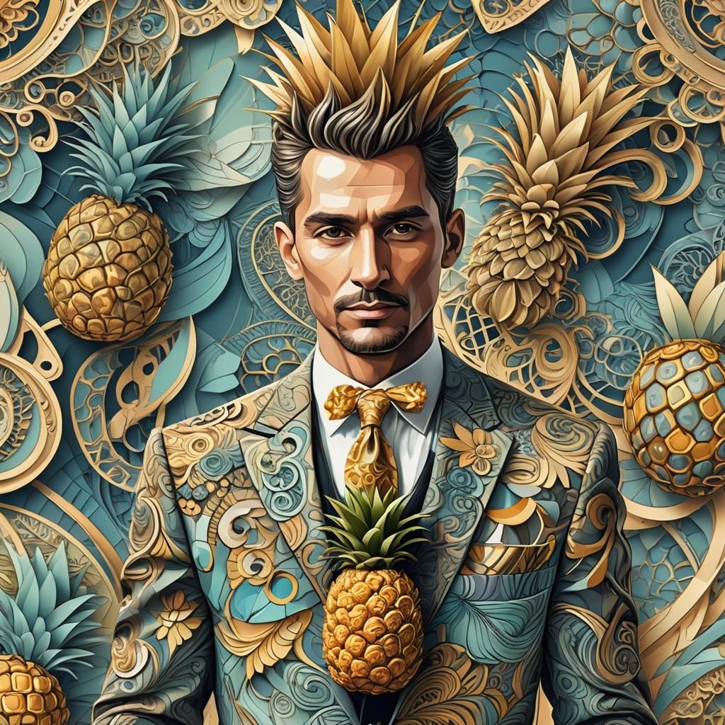 Abstract Geometric Gentleman with Pineapple in Vector Art