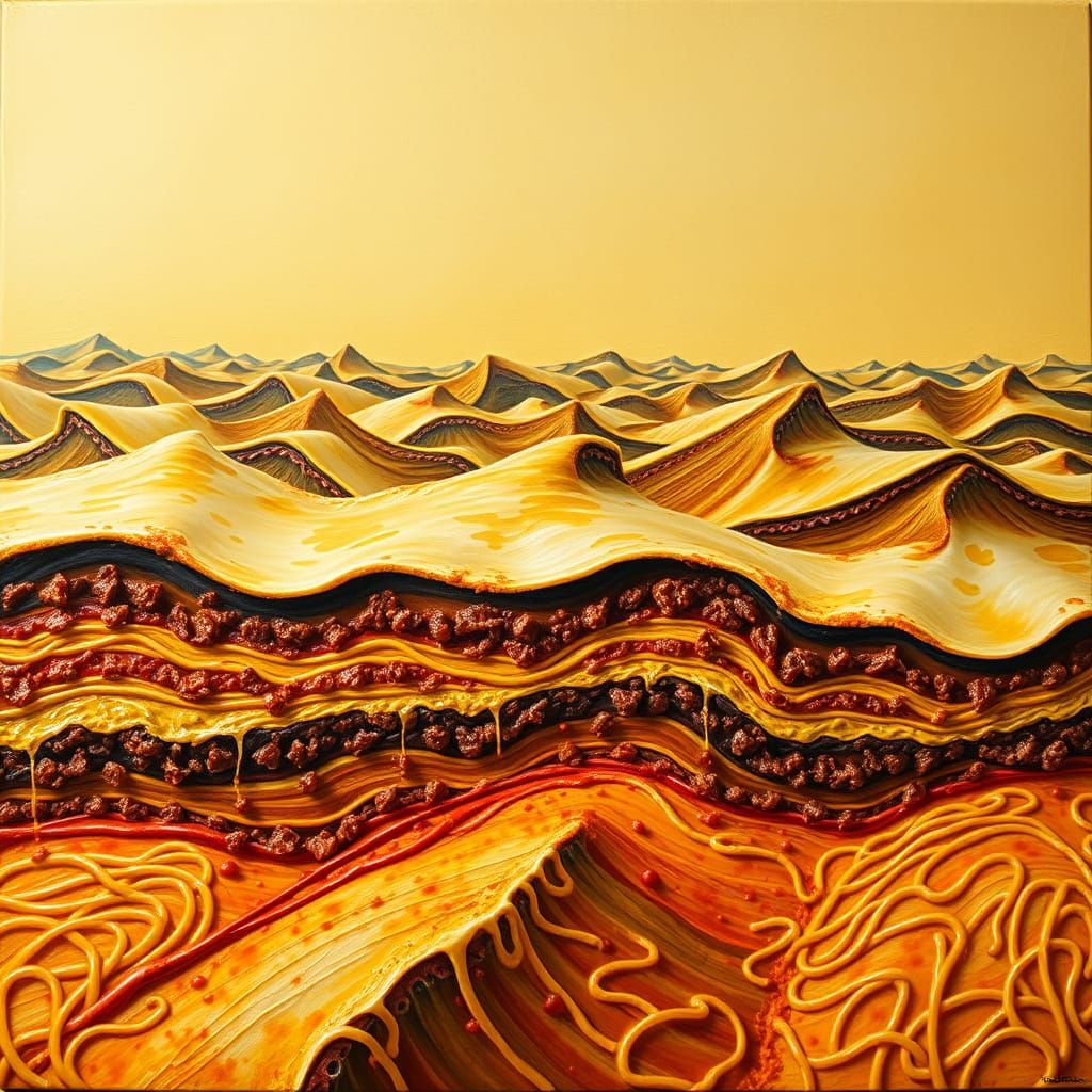 Surrealist Lasagna Dreamscape in Bold Brushstrokes