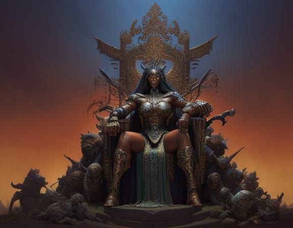 Epic Fantasy Goddess Surrounded by Powerful Trolls in Chainm...