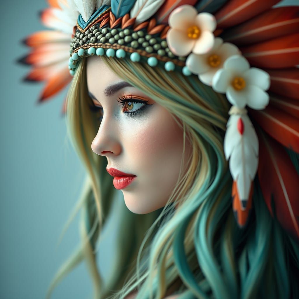 Beautiful Woman Cosplaying Nami with Feather Headdress