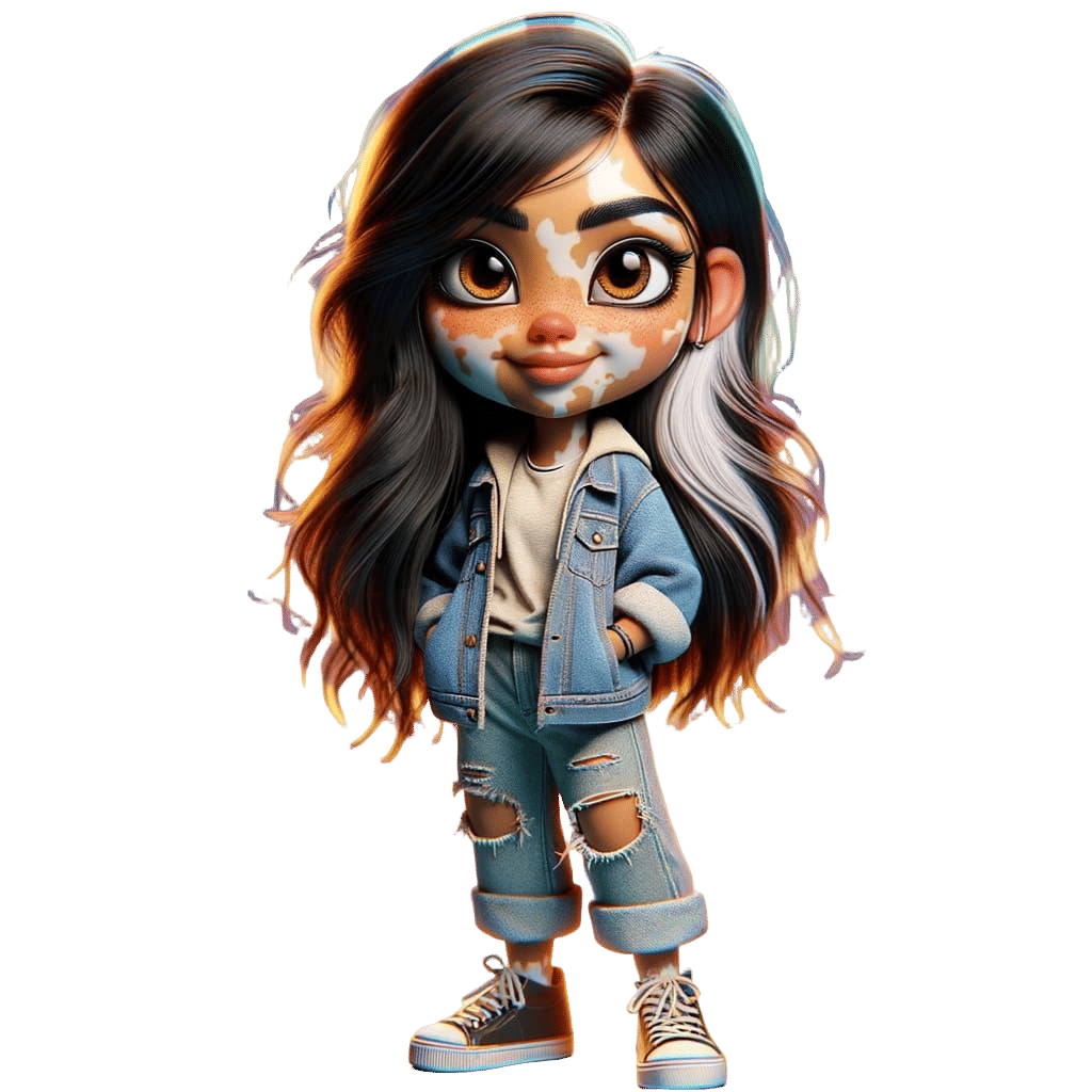 Vibrant Hispanic Girl in Anime-Inspired Scene with Vitiligo