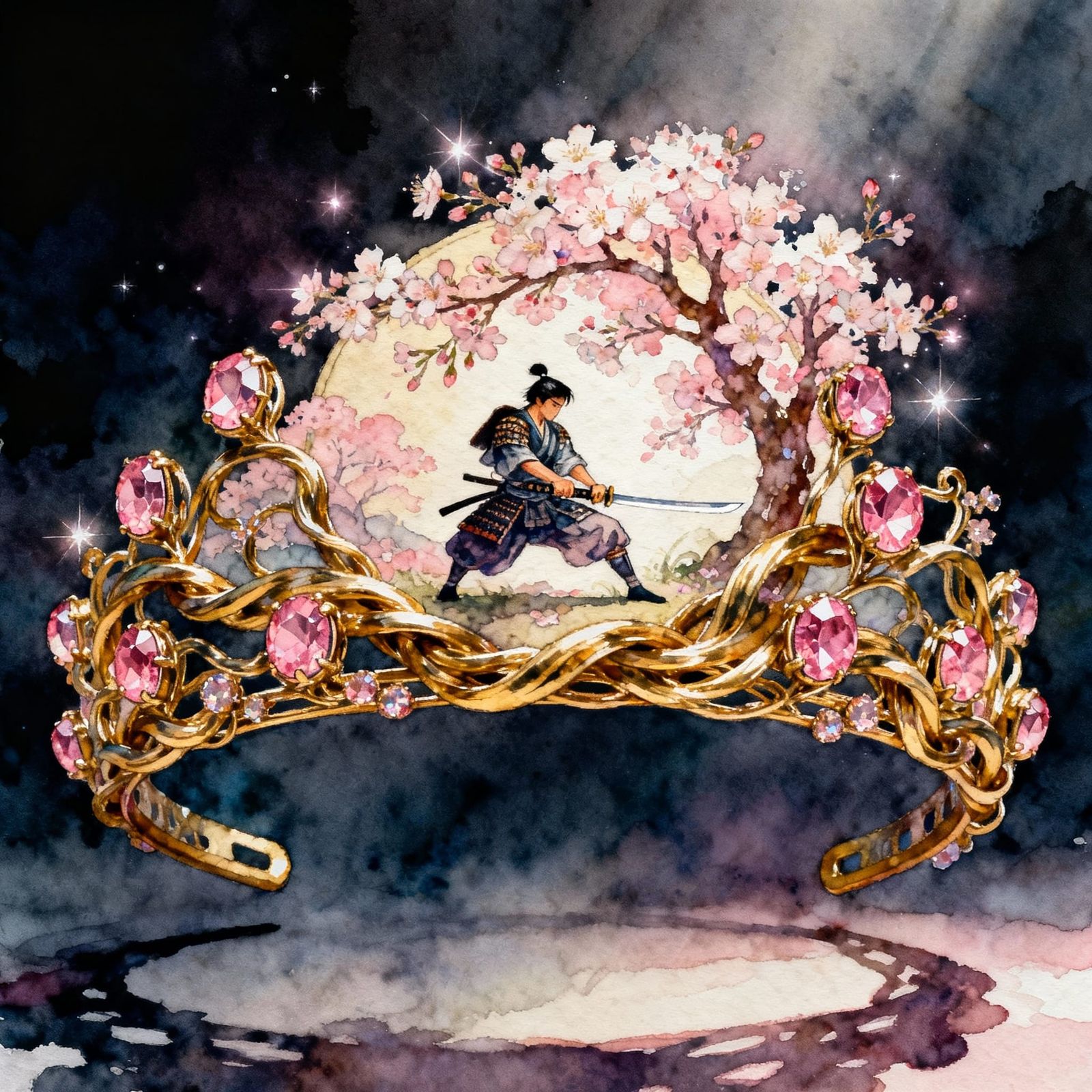 Japanese Tiara with Samurai Scene: Intricate Metalwork and C...