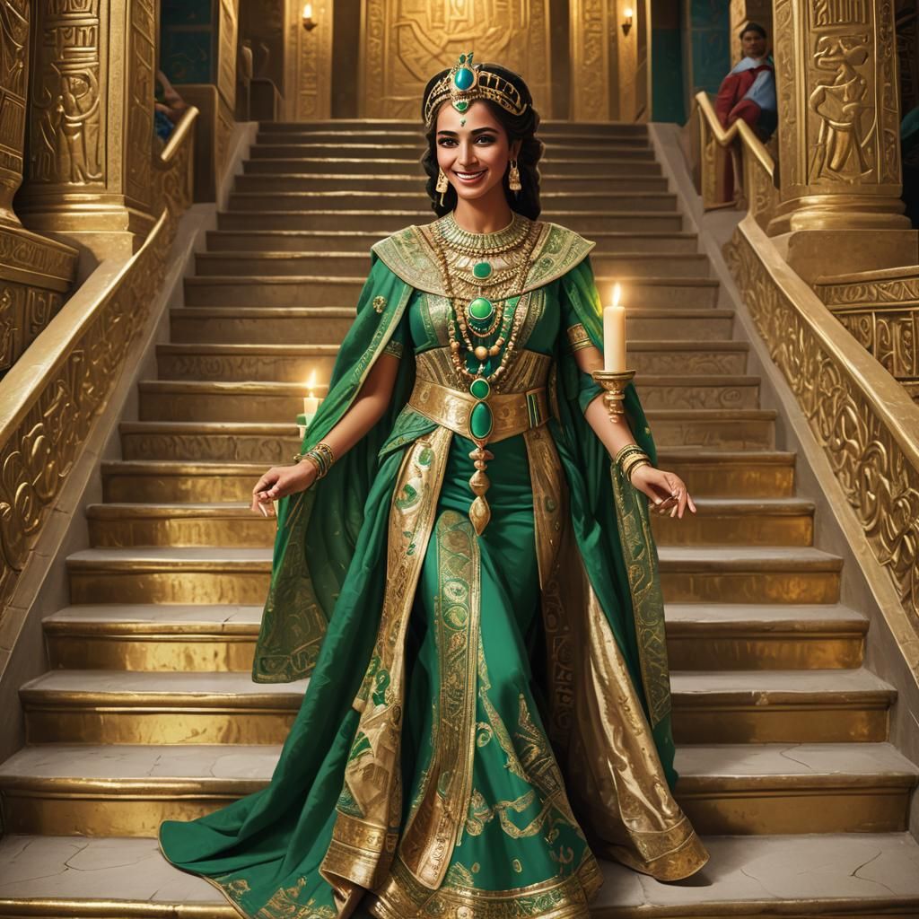 Elegant Egyptian Queen with Golden Staircase