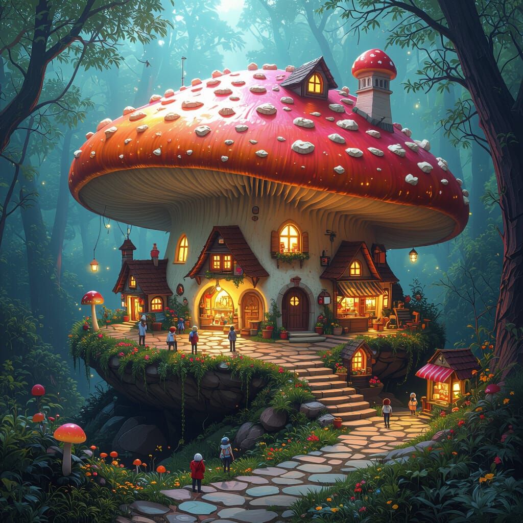 Psychedelic Mushroom Village: A Digital Art Masterpiece