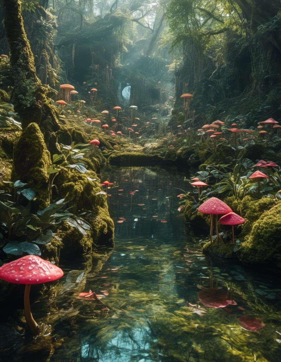 Magical Elvish Stronghold in Neon Mushroom Forest
