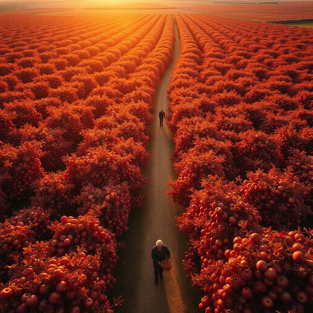 Golden Autumn Orchard Harvest: Aerial View
