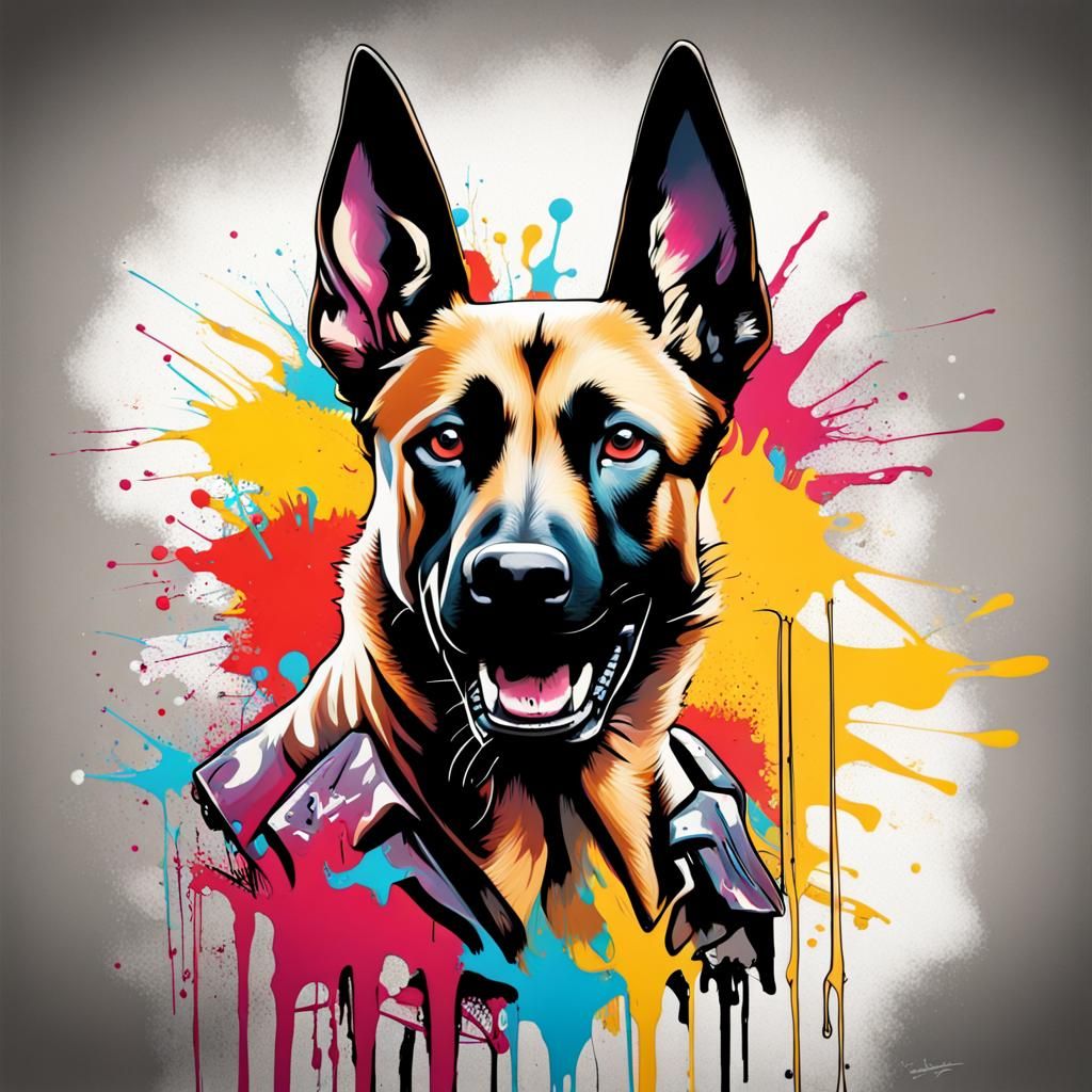 Belgian Malinois in Graffiti Street Art Style