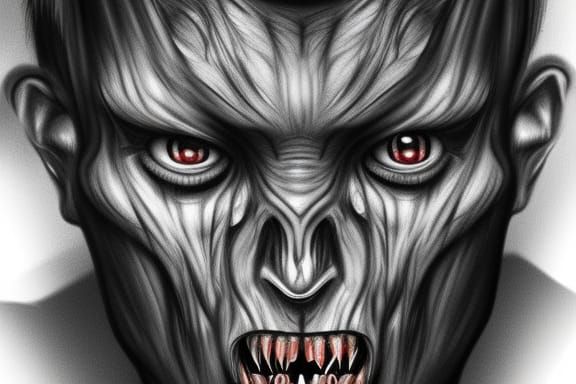 Nightmarish Humanoid Face in Sketch Style